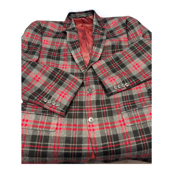 IZOD Mens Plaid Red & Black & Gray Wool Viscose 2 button Sport Coat Blazer 40 S - Picture 6 of 12